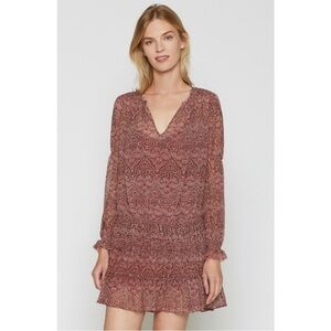 Joie Dress Snow Silk Mini Floral Paisley Long-Sleeve Port Wine XS NWT